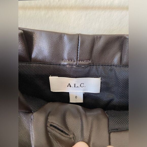 A.L.C. Cobey Faux Leather Brown Pants Ankle Crop Belted Size 0 - Picture 8 of 8